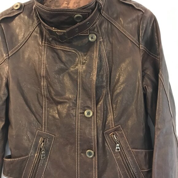VTG Y2K Leather Moto Jacket Brown Italian  Danier western rodeo 80's Women S - Picture 2 of 10